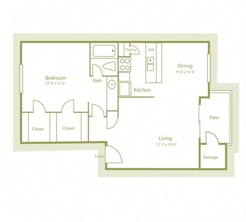 2D photo of A3 floor plan with 1 bed and 1 bath, 725 sqft, at Westdale Parke Apartments in Austin, TX